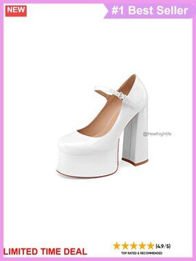 Mary Jane Platform Heels Close Toe Chunky Block Pumps High Heel Evening Party